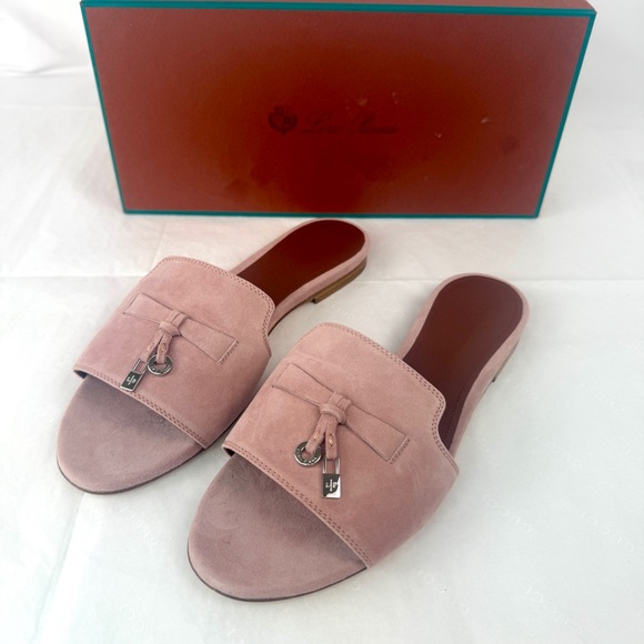 SOLD! NWT Loro Piana Summer Charms Flats Sandal Pink Suede Slide - Picture 3 of 7